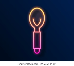 Glowing neon line Spoon icon isolated on black background. Cooking utensil. Cutlery sign.  Vector