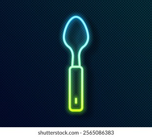 Glowing neon line Spoon icon isolated on black background. Cooking utensil. Cutlery sign.  Vector