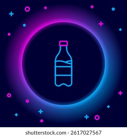 Glowing neon line Sport bottle with water icon isolated on black background. Colorful outline concept. Vector