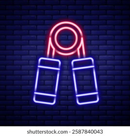 Glowing neon line Sport expander icon isolated on brick wall background. Sport equipment. Colorful outline concept. Vector