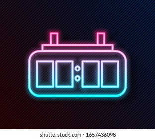 Glowing neon line Sport hockey mechanical scoreboard and result display icon isolated on black background.  Vector Illustration