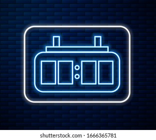 Glowing neon line Sport hockey mechanical scoreboard and result display icon isolated on brick wall background.  Vector Illustration