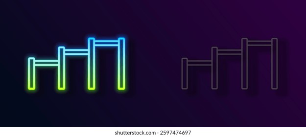 Glowing neon line Sport horizontal bar icon isolated on black background.  Vector