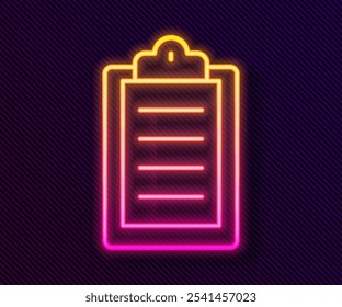 Glowing neon line Sport training program or fitness plan icon isolated on black background.  Vector