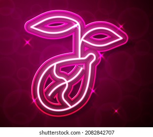 Glowing neon line Sprout icon isolated on red background. Seed and seedling. Leaves sign. Leaf nature.  Vector