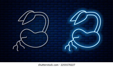 Glowing neon line Sprout icon isolated on brick wall background. Seed and seedling. Leaves sign. Leaf nature.  Vector