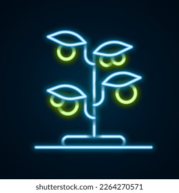 Glowing neon line Sprout icon isolated on black background. Seed and seedling. Leaves sign. Leaf nature. Colorful outline concept. Vector