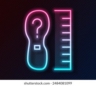 Glowing neon line Square measure foot size icon isolated on black background. Shoe size, bare foot measuring.  Vector
