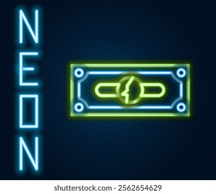 Glowing neon line Stacks paper money cash icon isolated on black background. Money banknotes stacks. Bill currency. Colorful outline concept. Vector Illustration