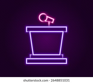 Glowing neon line Stage stand or debate podium rostrum icon isolated on black background. Conference speech tribune. Colorful outline concept. Vector