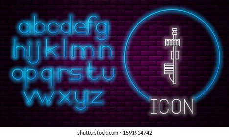 Glowing neon line Standalone sensor icon isolated on brick wall background. Neon light alphabet. Vector Illustration