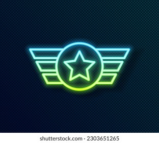 Glowing neon line Star American military icon isolated on black background. Military badges. Army patches.  Vector