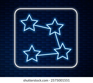 Glowing neon line Star constellation zodiac icon isolated on brick wall background.  Vector