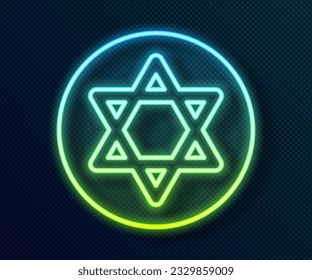 Glowing neon line Star of David icon isolated on black background. Jewish religion symbol. Symbol of Israel.  Vector