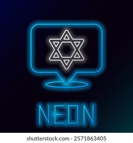 Glowing neon line Star of David icon isolated on black background. Jewish religion symbol. Symbol of Israel. Colorful outline concept. Vector