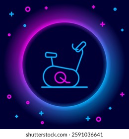 Glowing neon line Stationary bicycle icon isolated on black background. Exercise bike. Colorful outline concept. Vector