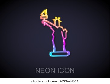 Glowing neon line Statue of Liberty icon isolated on black background. New York, USA.  Vector