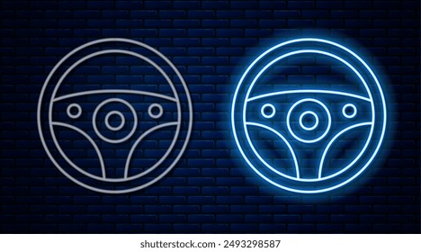 Icono del volante aislado en el fondo de la pared de ladrillo. Icono de rueda de coche.  Vector