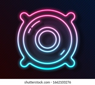 Glowing Neon Line Stereo Speaker Icon Isolated On Black Background. Sound System Speakers. Music Icon. Musical Column Speaker Bass Equipment.  Vector Illustration