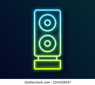 Glowing neon line Stereo speaker icon isolated on black background. Sound system speakers. Music icon. Musical column speaker bass equipment.  Vector