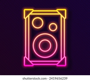 Glowing neon line Stereo speaker icon isolated on black background. Sound system speakers. Music icon. Musical column speaker bass equipment.  Vector