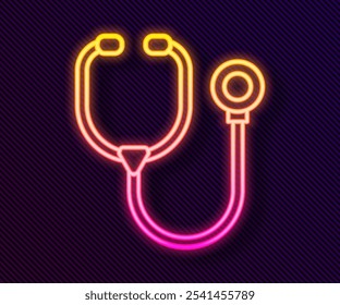 Linha de neon brilhante Ícone do instrumento médico do estetoscópio isolado no fundo preto.  Vetor