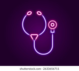 Glowing neon line Stethoscope medical instrument icon isolated on black background. Colorful outline concept. Vector