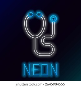 Glowing neon line Stethoscope medical instrument icon isolated on black background. Colorful outline concept. Vector
