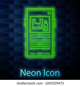Línea de neón brillante Detenga el icono de contaminación plástica aislado en el fondo de la pared de ladrillo. Afiche ecológico. Ilustración vectorial