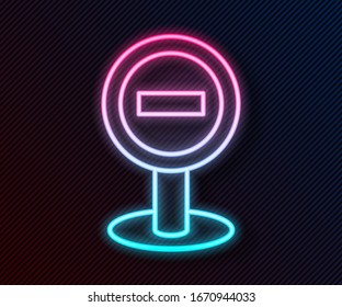 Glowing neon line Stop sign icon isolated on black background. Traffic regulatory warning stop symbol.  Vector Illustration