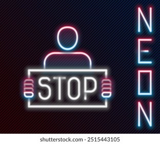 Glowing neon line Stop war icon isolated on black background. Antiwar protest. World peace concept. Colorful outline concept. Vector