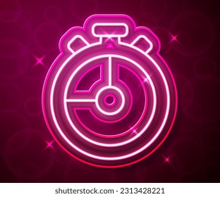 Glowing neon line Stopwatch icon isolated on red background. Time timer sign. Chronometer sign.  Vector