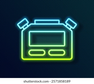 Glowing neon line Stopwatch icon isolated on black background. Time timer sign. Chronometer sign.  Vector