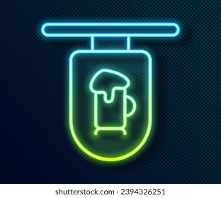 Glowing neon line Street signboard with inscription Bar icon isolated on black background. Suitable for advertisements bar, cafe, restaurant.  Vector