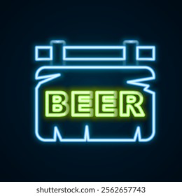 Glowing neon line Street signboard with inscription Beer icon isolated on black background. Suitable for advertisements bar, cafe, pub, restaurant. Colorful outline concept. Vector