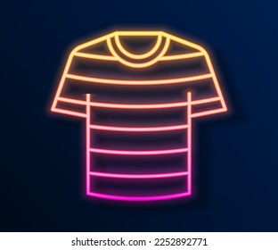 Glowing neon line Striped sailor t-shirt icon isolated on black background. Marine object.  Vector