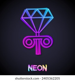 Glowing neon line Stud earrings icon isolated on black background. Jewelry accessories.  Vector