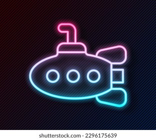 Glowing neon line Submarine toy icon isolated on black background.  Vector