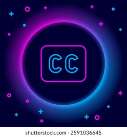 Glowing neon line Subtitles icon isolated on black background. Colorful outline concept. Vector