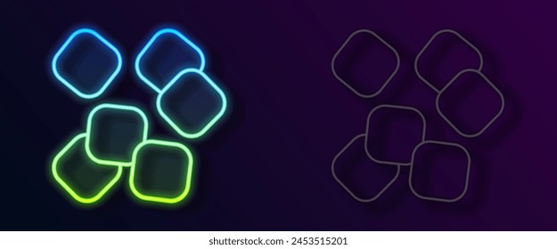 Glowing neon line Sugar cubes icon isolated on black background. Sweet, nutritious, tasty. Refined sugar.  Vector