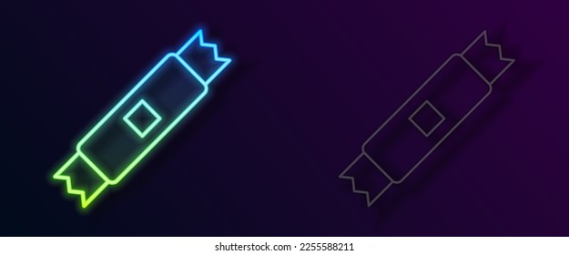 Glowing neon line Sugar stick packets icon isolated on black background. Blank individual package for bulk food products as coffee, salt, spices.  Vector