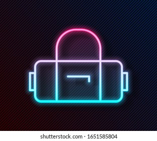 Glowing neon line Suitcase for travel icon isolated on black background. Traveling baggage sign. Travel luggage icon.  Vector Illustration
