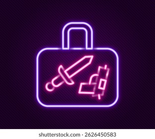 Glowing neon line Suitcase for travel icon isolated on black background. Traveling baggage sign. Travel luggage icon. Colorful outline concept. Vector