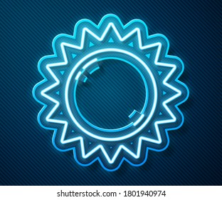 Glowing neon line Sun icon isolated on blue background. Summer symbol. Good sunny day.  Vector Illustration