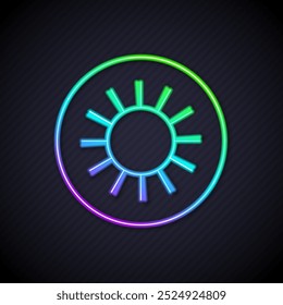 Glowing neon line Sun icon isolated on black background.  Vector
