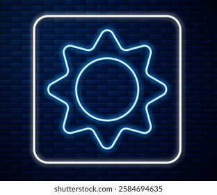 Glowing neon line Sun icon isolated on brick wall background. Summer symbol. Good sunny day.  Vector Illustration