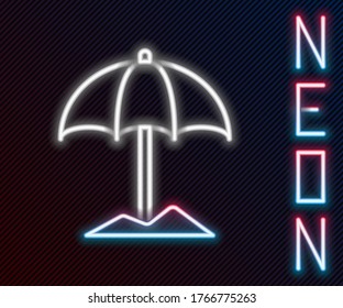 Glowing neon line Sun protective umbrella for beach icon isolated on black background. Large parasol for outdoor space. Beach umbrella. Colorful outline concept. Vector Illustration