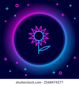Glowing neon line Sunflower icon isolated on black background. Colorful outline concept. Vector