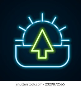 Glowing neon line Sunrise icon isolated on black background. Colorful outline concept. Vector