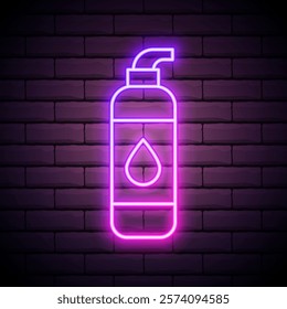 Glowing neon line Sunscreen cream in tube icon isolated on black background. Protection for the skin from solar ultraviolet light. Vector Illustration